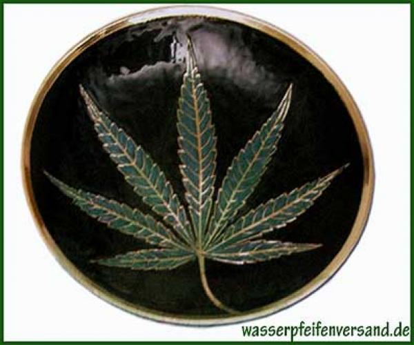 Messingschale mit Cannabisblattmotiv,20cm